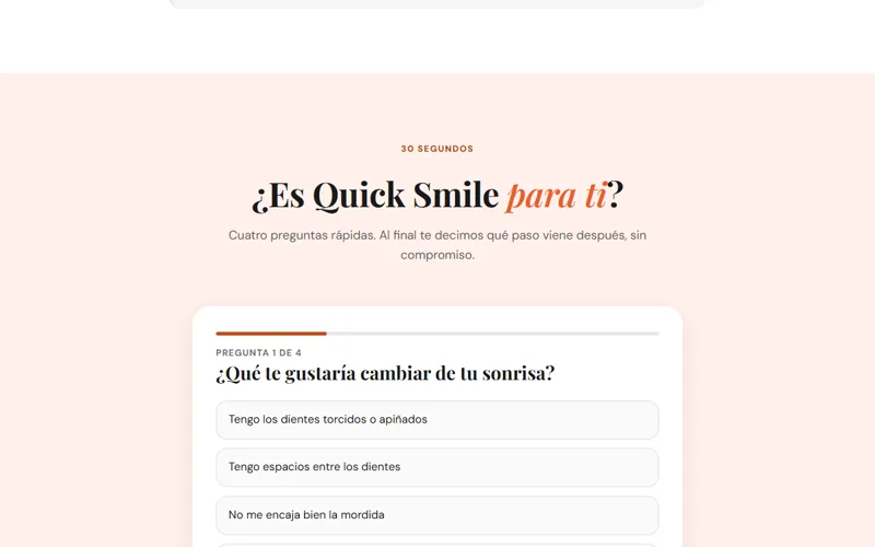 Test interactivo de 4 preguntas en la web de Dental One