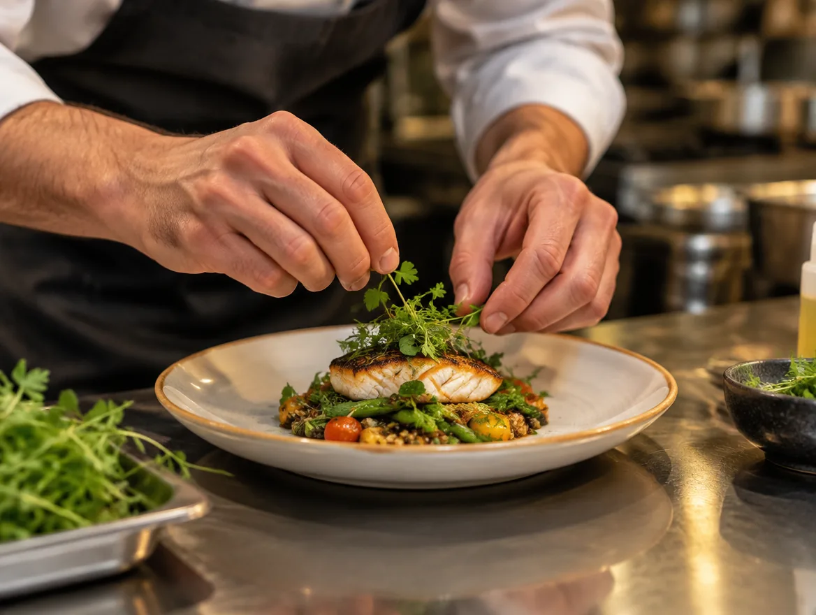 Chef emplatando un pescado